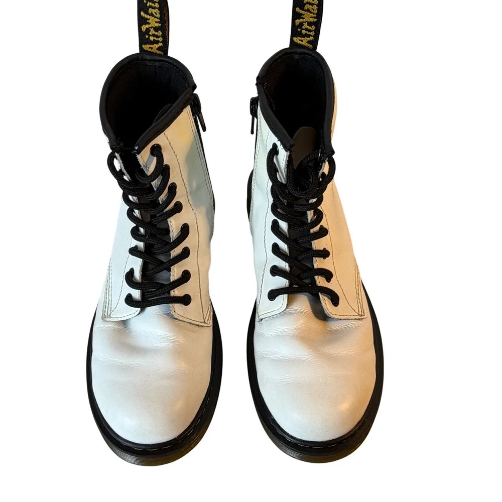 Dr. Martens 1460 J White Leather Combat Boots Side Zip Kids Youth 4 EU 36